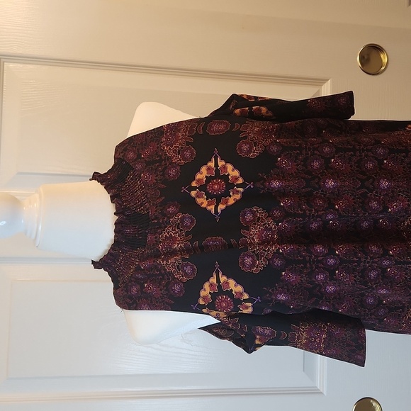 Signature Collection Boho Marrakesh Print Mock Neck Cold Shoulder Dress Size S - Picture 2 of 15